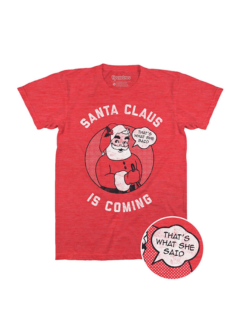 Mens Santa Claus Is Coming Tee Christmas T Shirt, Red ,Large