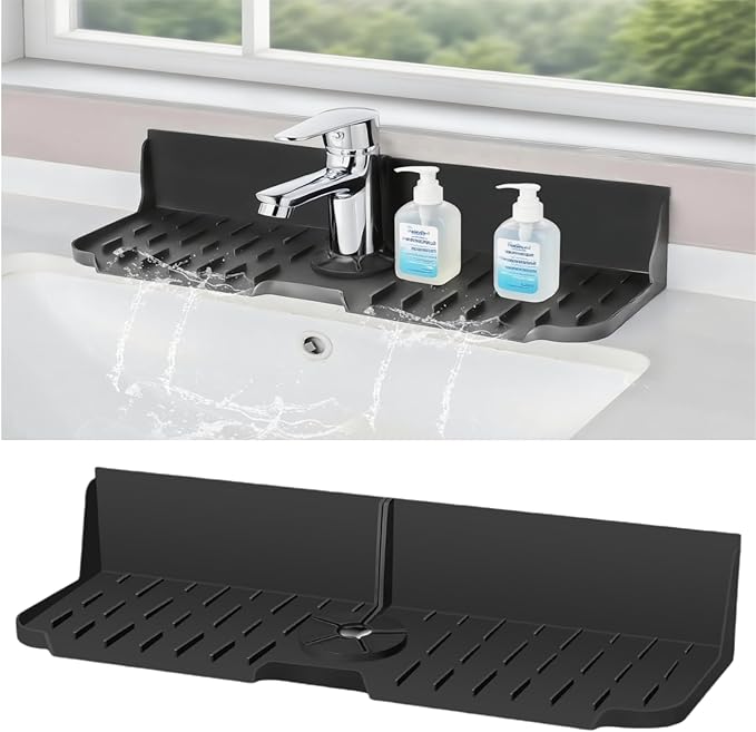 Sink Splash Guard Behind Faucet, Silicone Sink Faucet Drying Mat & Dish Soap