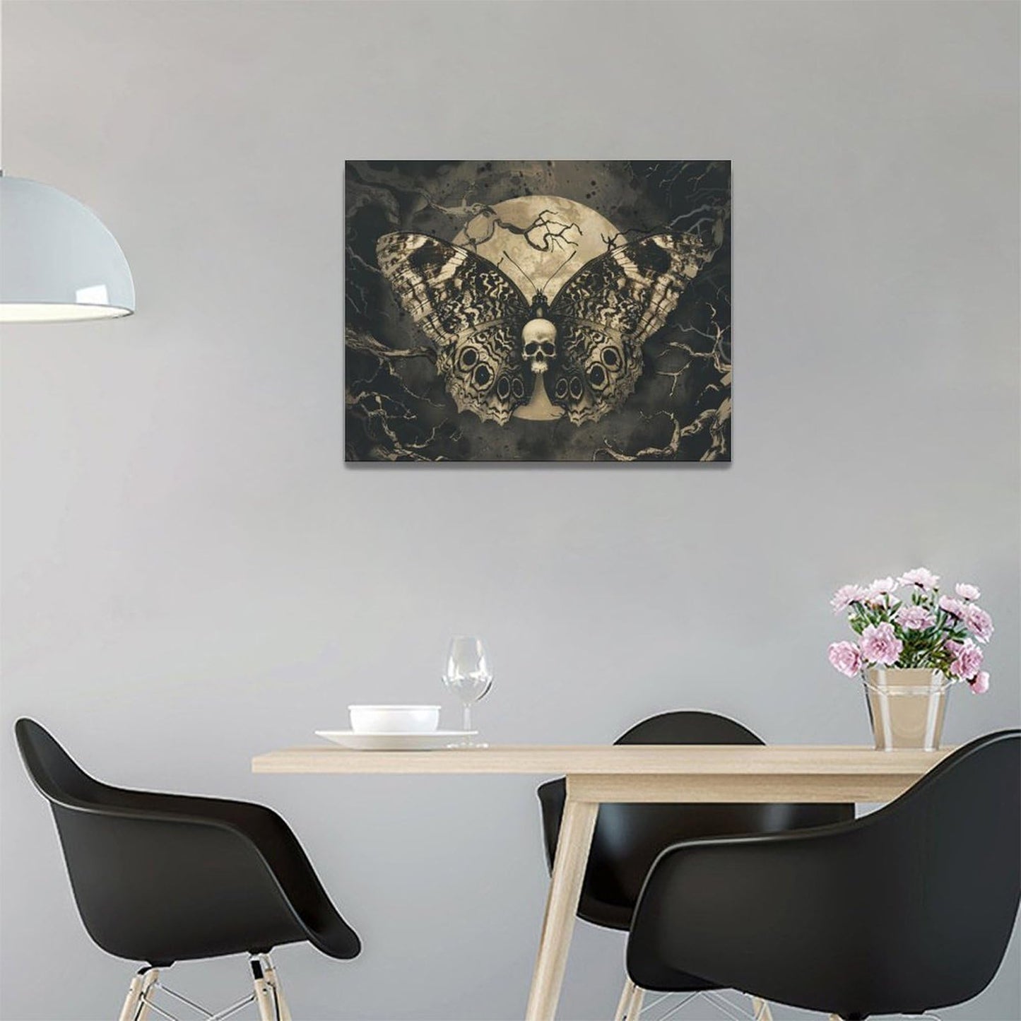 xiilo Gothic Skull Wall Art Spooky Skeleton Butterfly Pictures Decor Goth Moon Horror Canvas Painting Home Artwork Decorations for Halloween Bathroom Living Room Bedroom 16x12 inch