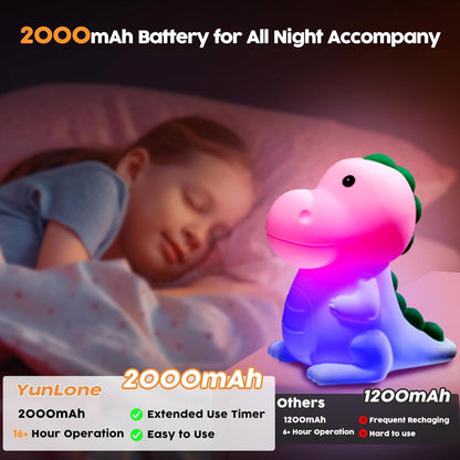 YunLone Kids Night Light Dinosaur Bedside Nursery Touch Lamp Dimmable with 7 Color Changing, Soft Squishy Silicone Cute Dino Night Lights Gifts for Kids Baby Room, Rechargeable for All-Night Use