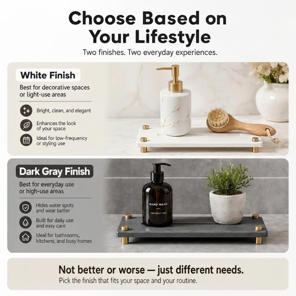 Razborci Water Absorbing Stone Sink Caddy Kitchen Sink Organizer Tray, Diatomite Bathroom Counter Tray, Gold Faucet Drying Mat Coaster Soap Dish Rack Riser Dispenser Sponge Holder, White 10" x 4"