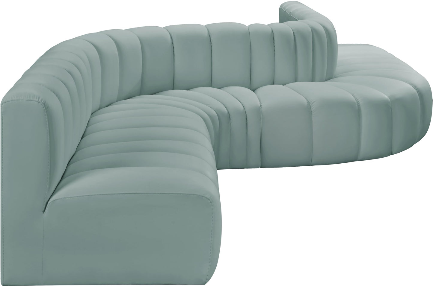 Meridian Furniture 101Mint-S8C Arc Collection Modern | Contemporary Modular Sofa with Soft Mint Green Vegan Leather, Deep Channel Tufting, Modular, 197" W x 84" D x 30" H, Mint