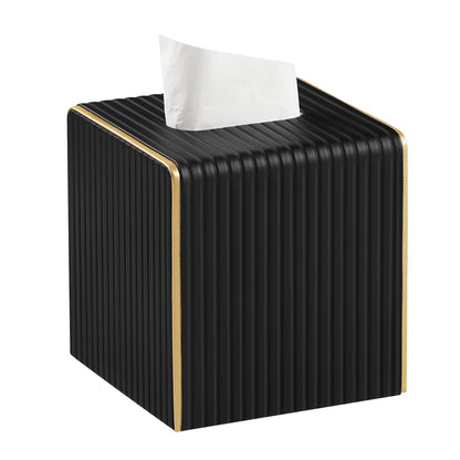 Square PU Leather Tissue Box Cover with Magnetic Closure, Decorative Tissue Holder & Storage Container for Bedroom, Living Room, Dining Room, Bathroom, Countertop, Desk & Office (Black)