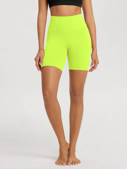 ODODOS Buttery Soft Lounge Yoga Shorts for Women 6" Inseam High Waist Non See Through Biker Shorts, Neon Green Yellow, Medium