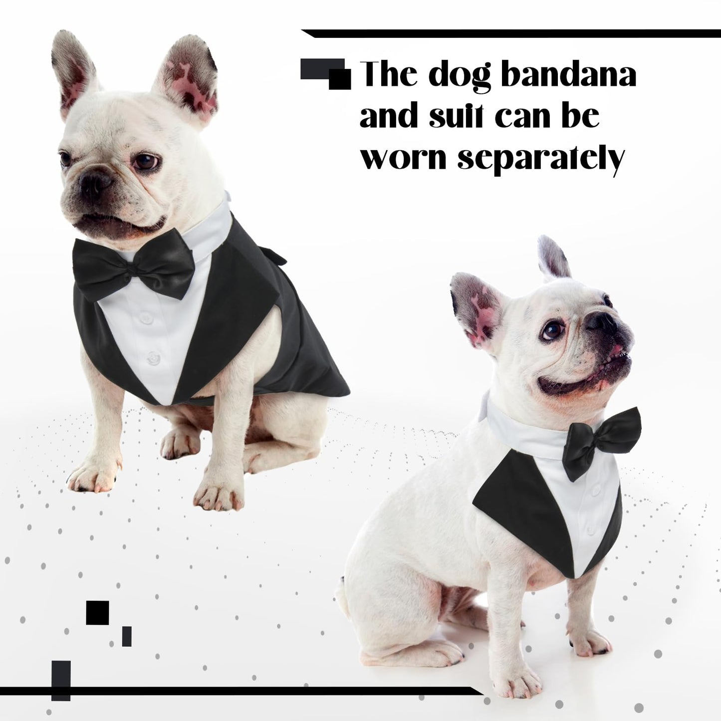 Dog Tuxedo Suit, Dog Clothes Coton Wedding Party Costume Puppy Formal Outfit Festival Shirt Coat Apparel with Detachable Bow Tie Bandana(Black, L)