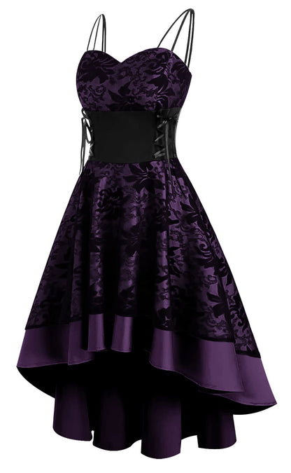 Retro Medieval Dress for Women Victorian Wedding Renaissance Costumes Spaghetti Straps Ruffles Hem Swing Dresses Halloween Vintage Cocktail Cosplay Party Dress A-Purple