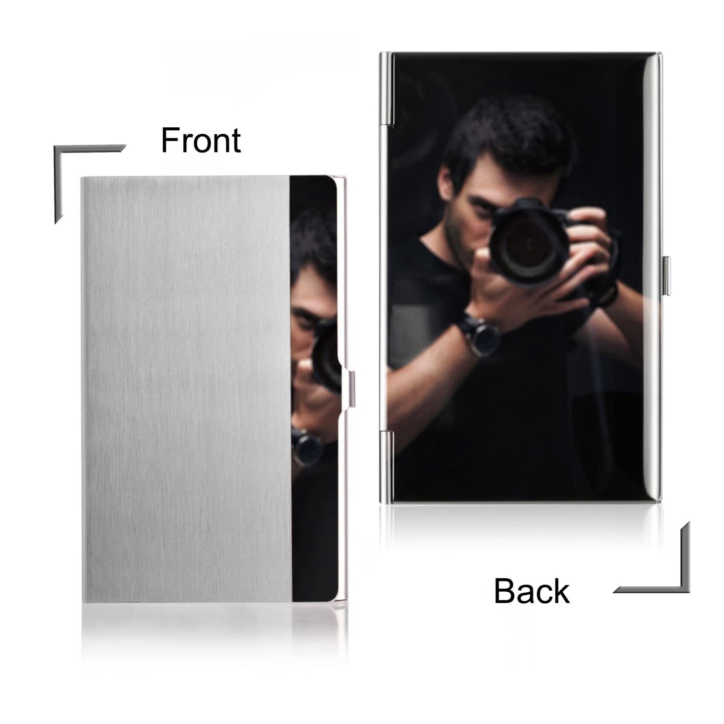 DMFLY Business Card Holder, Slim Business Card Case for Men & Women, Pocket Metal Card Case, Professional Stainless Steel Business Card Holders, Buckle Style Shut, 1PCS Rose Gold and 1PCS Silver