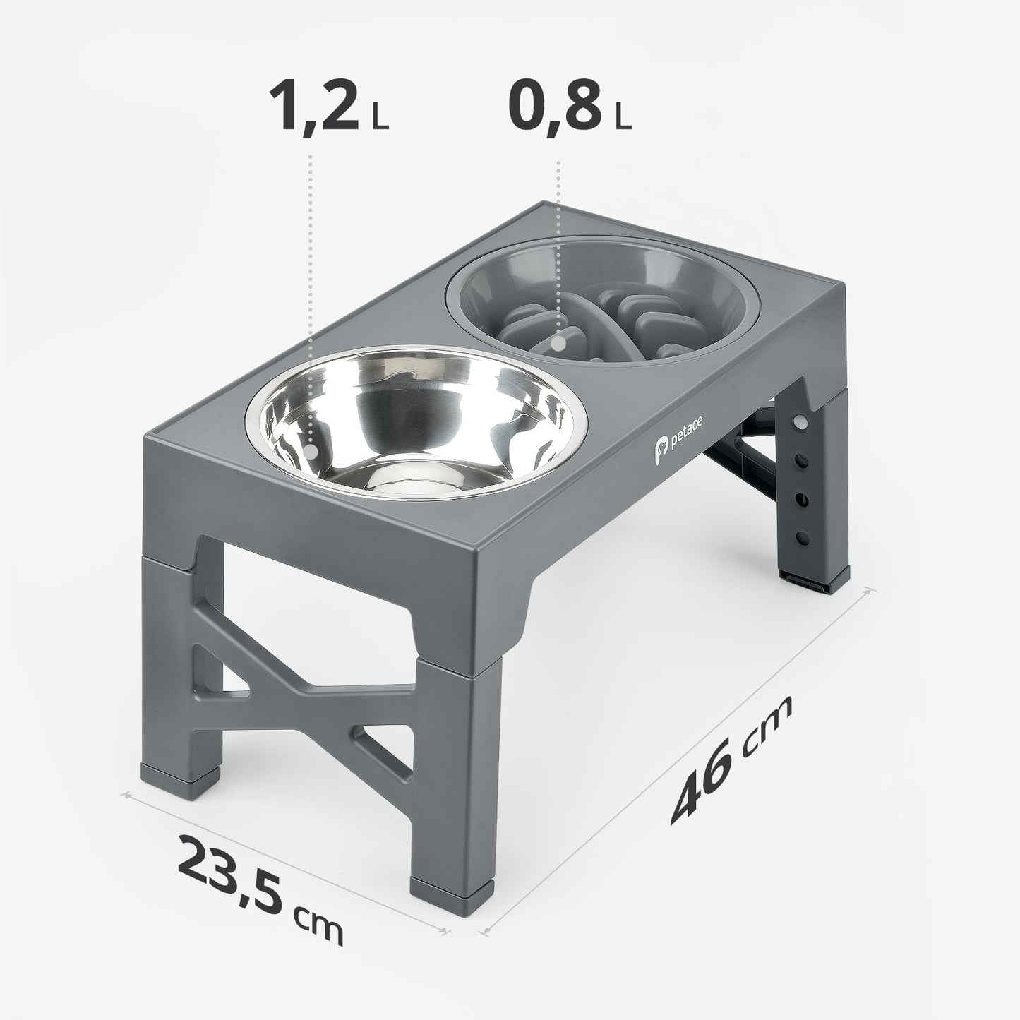 Petace Elevated Dog Bowls for Large Dogs, Raised Dog Bowl Stand with Slow Feeder Bowl & 2 Stainless Steel Dog Food Bowls, 5 Heights Adjustable for Small Medium Large Dogs and Pets