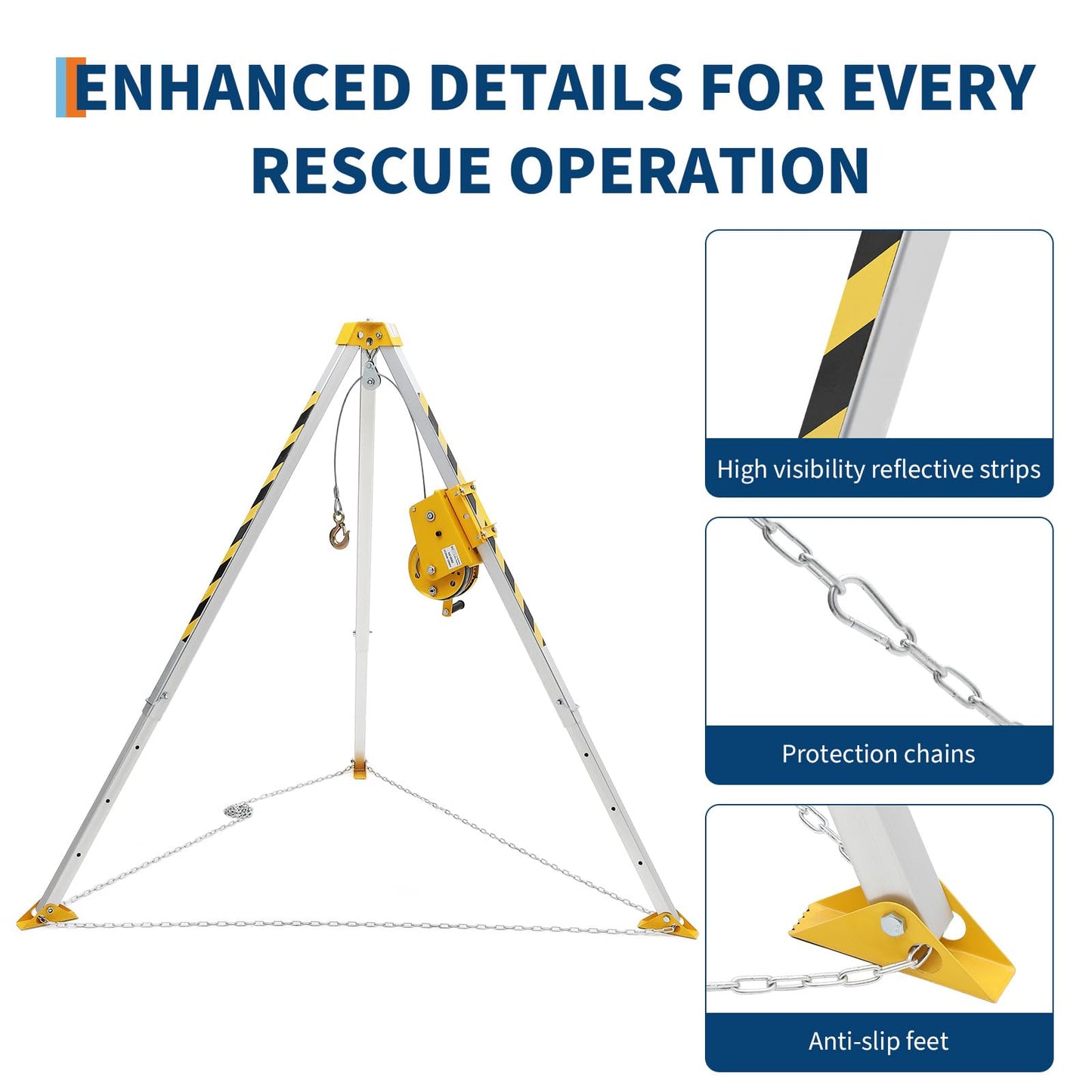 Rescue Tripod Kit,Confined Space Tripod Rescue System,1200 Lb Winch Tripod Kit with Self-Locking Safety,Adjustable Legs & 49 ft Cable,for Well, Sewer,Manhole,Tank (Fall Protection & Rescue Equipmet)
