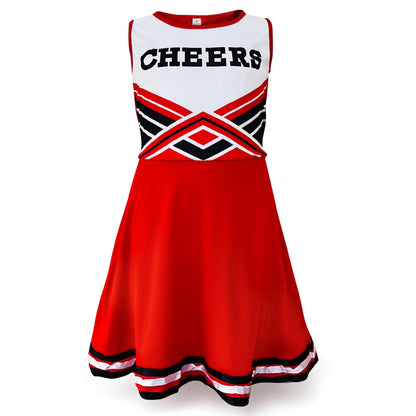 Zombie Cheerleader Halloween Costume for Kids Ages 7-9, Zombie Fancy Dress Outfit for Girls with Pom Poms, Tights, Red High School Cheerleader Costume and Fake Blood, Easy Halloween Kids Dress Up Pack