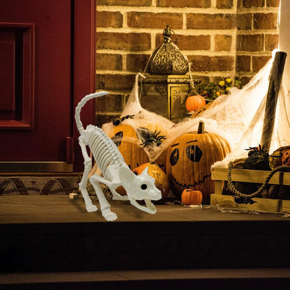 LUKBERA Cat Halloween Decoration, Animal Skeleton with Posable Joints for Graveyard Scene and Haunted Houses