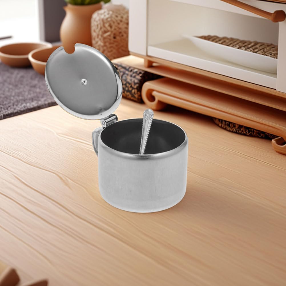 DEARMAMY Stainless Steel Sugar Bowl Set with Lid and Spoon 3-Piece Sugar Container for Kitchen Countertop Storage Holds Salt Pepper Spice 3.93 X 3.14 X 2.67 in