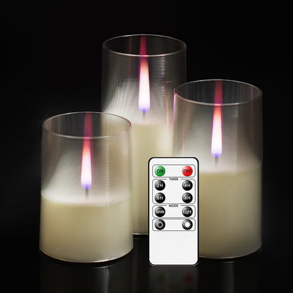 kakoya Flameless Candles Upgraded Realistic Flickering Flame,Battery Operated LED Candles with Remote Timers,Acrylic Electric Candles Set of 3(D 3" xH 4" 5" 6")（Ivory）