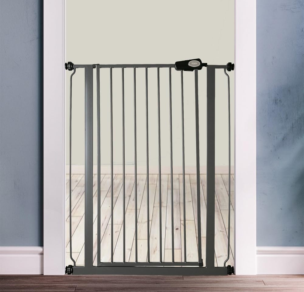 Bettacare Child and Pet Gate, 75cm - 83cm, Slate Grey, Extra Tall Gate 104cm in Height, Pressure Fit Stair Gate, Baby Gate and Suitable for Dog Gate or Pet Barrier, Easy Installation