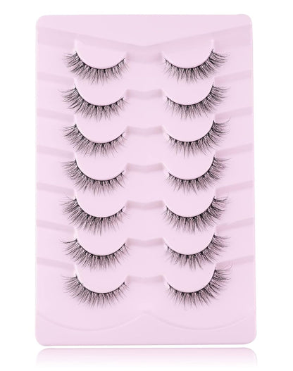 Onlyall Natural Lashes Wispy Lashes Natural Look False Eyelashes Natural Flared Eyelashes False Eye Lashes Soft Fluffy Lashes 7 Pairs D1 Natural (6-13MM)