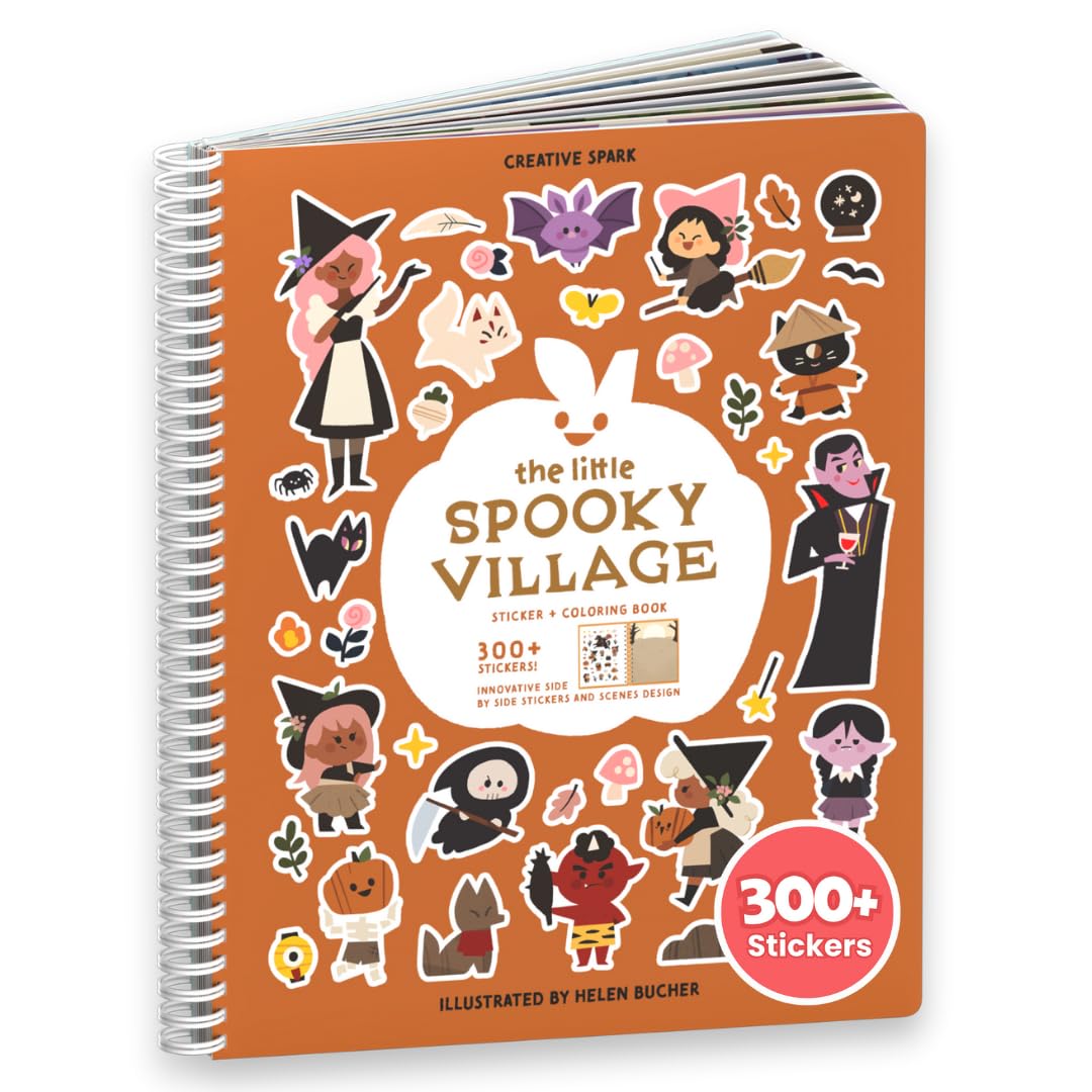 Spooky Village Halloween Stickers for Kids by Cupkin, Toddler Sticker Book, Toys Activity Book, Toddler Travel Essentials, 300+ Halloween Stickers + 8 Sticker Scenes and Coloring Pages