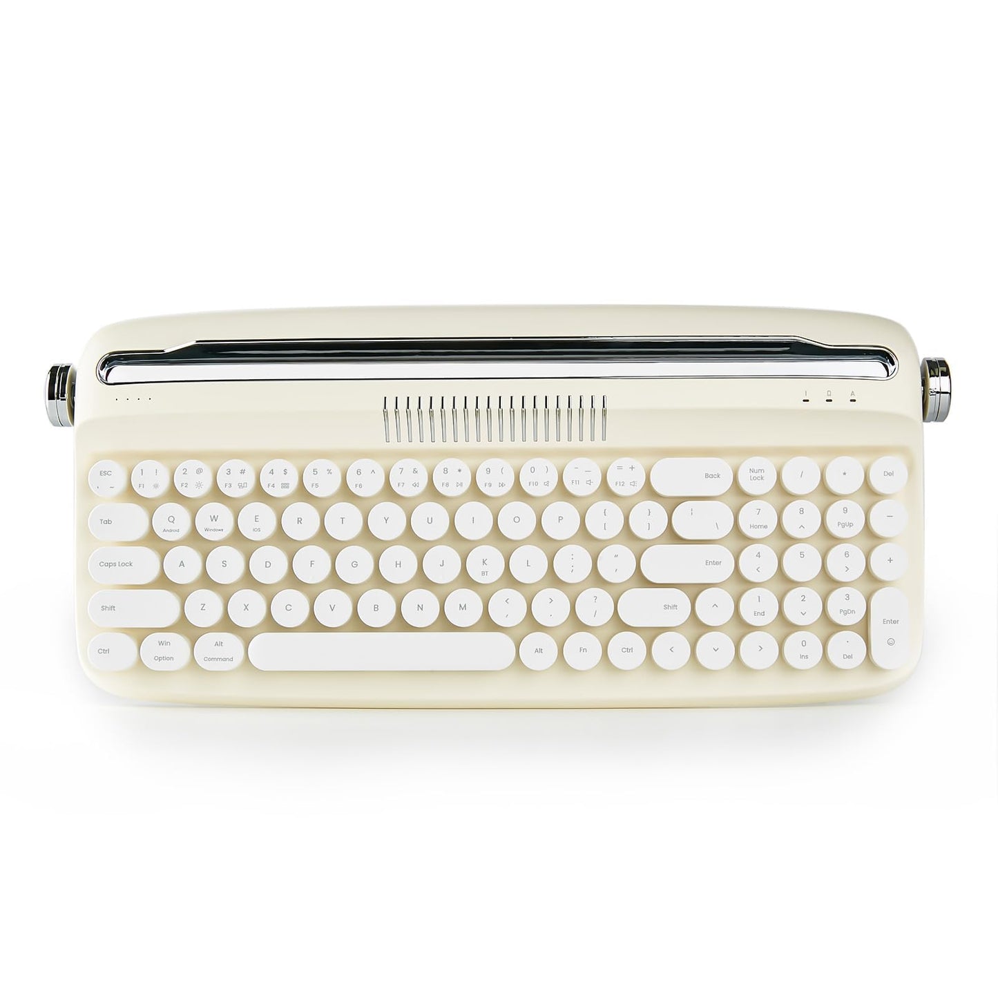 YUNZII Upgraded Wireless Typewriter Keyboard,with Retro Integrated Stand,USB-C/Bluetooth,Cute Round Keycaps, USB-C/Bluetooth Connection for Table, Phone, PC and Win/Mac/Android (B309, Baby Pink)