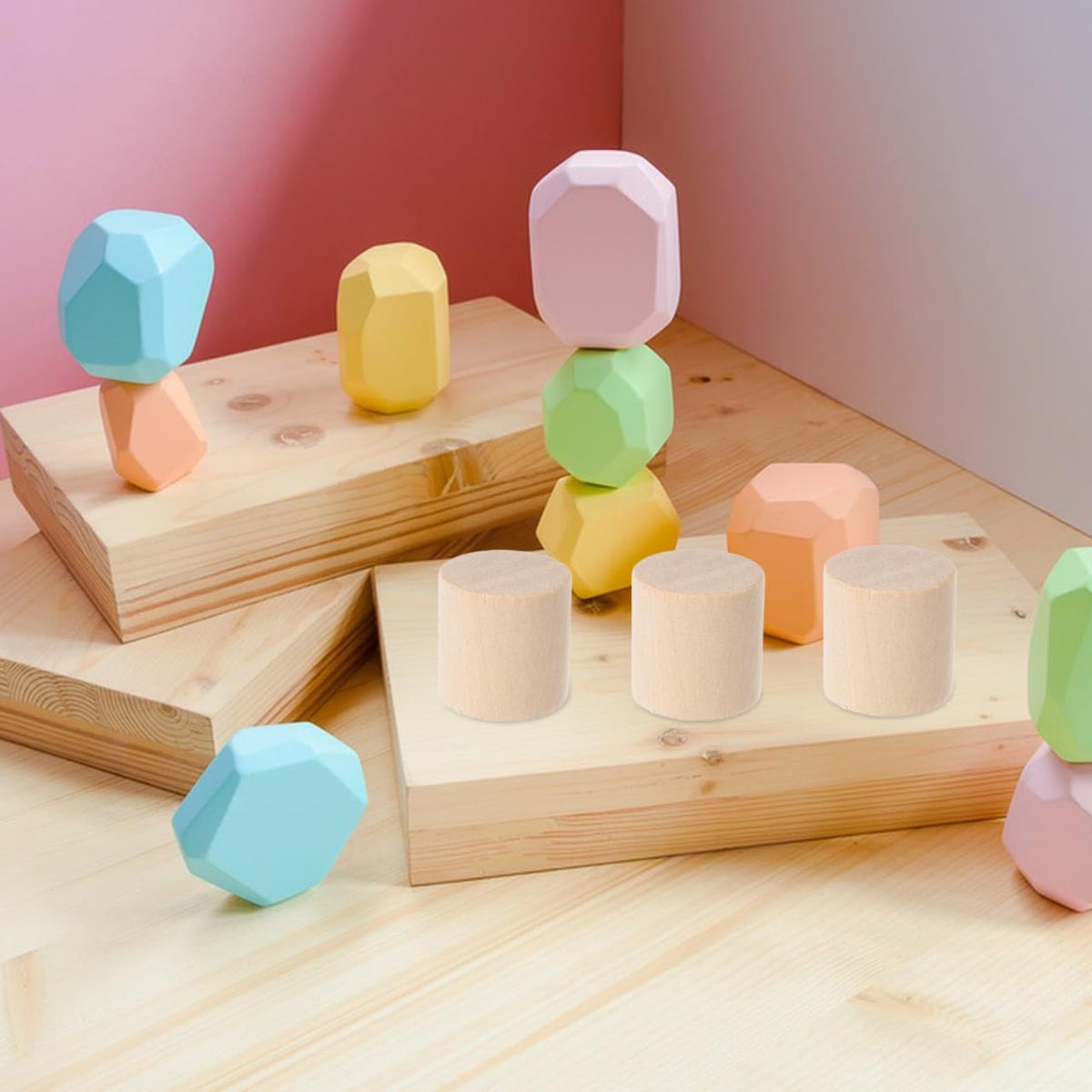 TOPPERFUN 50pcs Unfinished Wooden Blocks Solid Wood Crafting Cylinders for Projects Painting Educational Use and Model Making