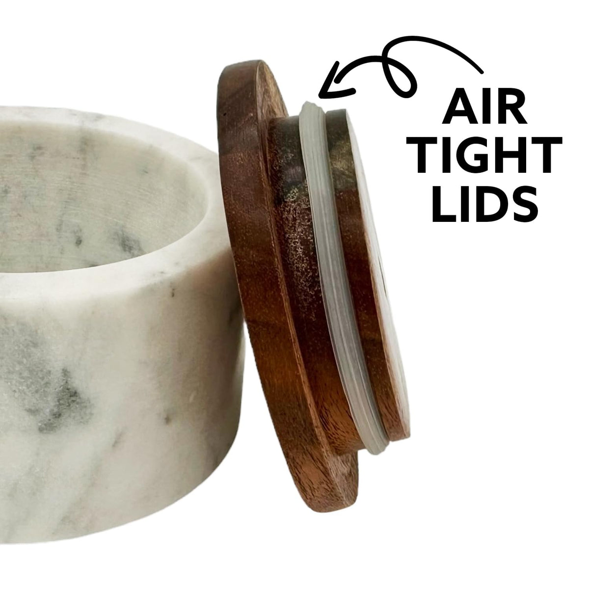 Savvy East Marble Salt Cellar Pepper Cellar Set, Stackable Large Black/Grey & White Salt and Pepper Holder Duo w/Air-Tight Tops, Space-Saving Multi-Purpose Spice Pinch Pots, Marble Salt Pigs with Lids