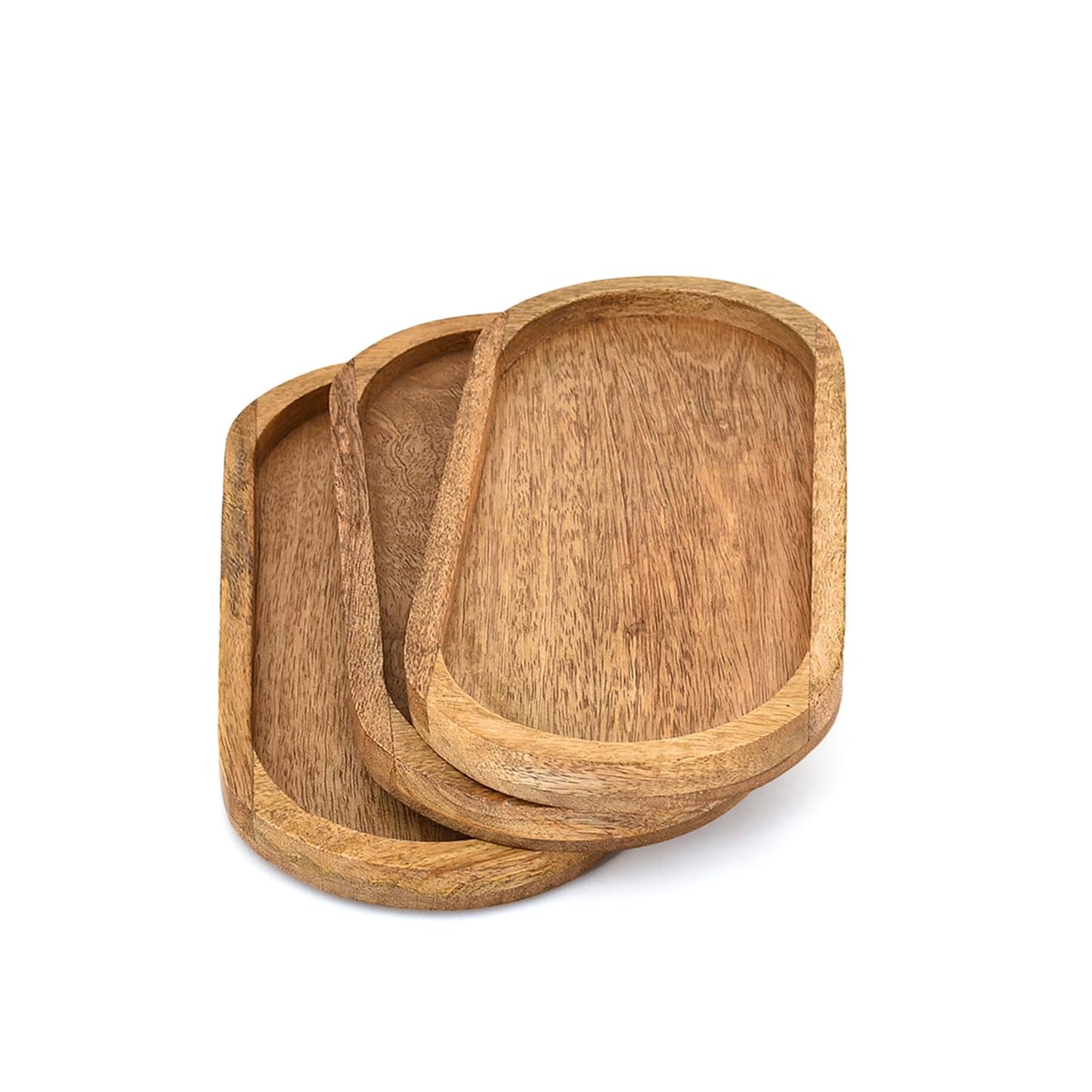 Mahasu Platters Mango Wood Natural Wood Serving Platters Set with Lip Oval for Food Holder/BBQ, Serve Cheese, Sushi (11" X 5" X 0.75")