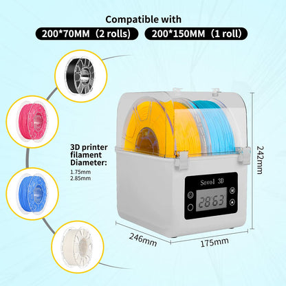 3D Printer Filament Dryer, Sovol SH01 Filament Dehydrator Spool Holder, Dry Box for Keeping Filament Dry During 3D Printing, Compatible with 1.75mm, 2.85mm PLA PETG TPU ABS Material