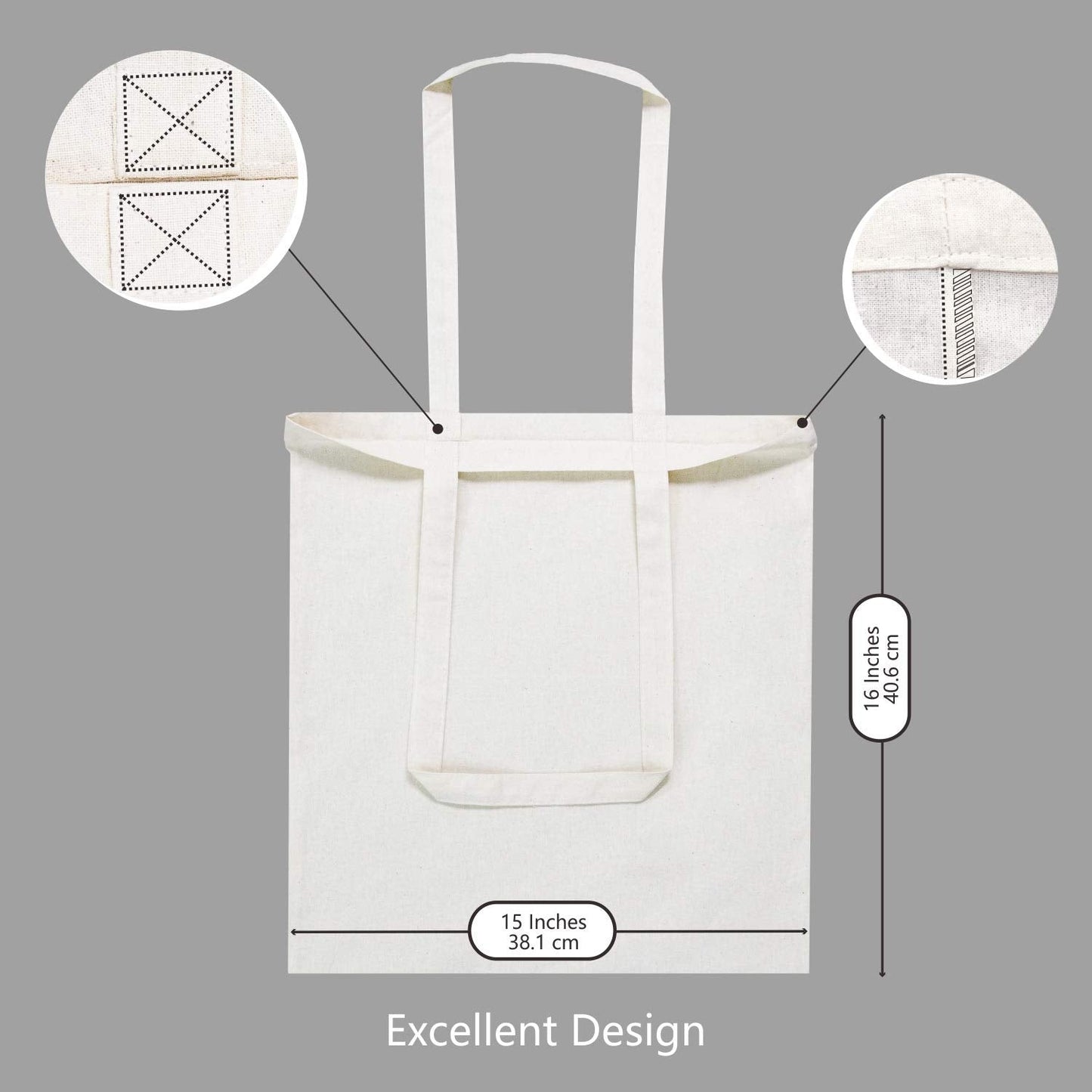 TOPDesign 192-Pack Economical 16"x15" Cotton Tote Bags, Lightweight Medium Reusable Grocery Shopping Cloth Bags, Suitable for DIY, Advertising, Promotion, Gift, Activity