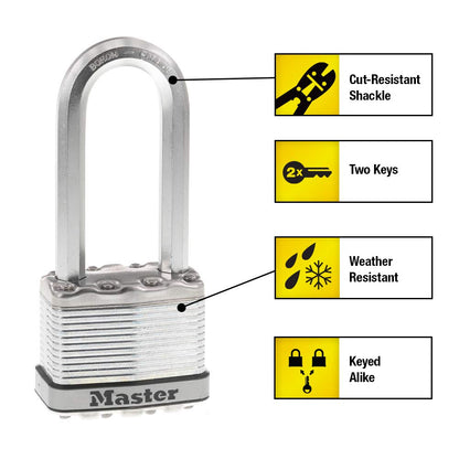 Master Lock M5XTLJ Magnum Heavy Duty Outdoor Padlock with Key, 2 Pack Keyed-Alike