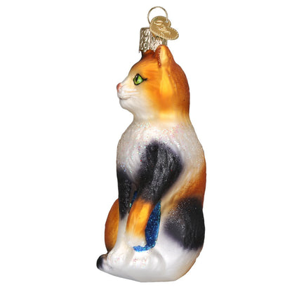 Old World Christmas Calico Cat Glass Blown Ornament for Christmas Tree, Handcrafted Holiday Decoration, Cat Collection