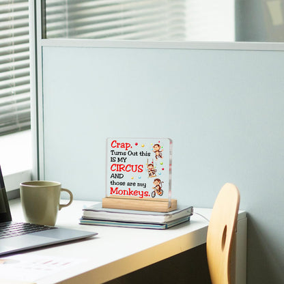 Funny Boss Day Gifts for Women Men, Bosses Day Gifts for Boss Leader This Is My Circus These are My Monkeys Acrylic Desk Plaque Sign Humor Office Decor