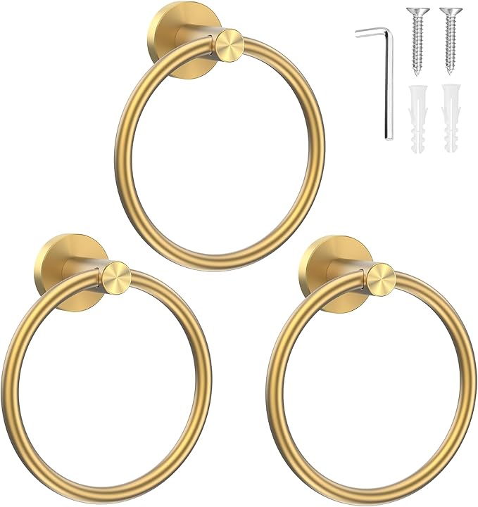 SetSail Towel Holder for Bathroom Wall Screw-in Gold Towel Ring Stainless Steel