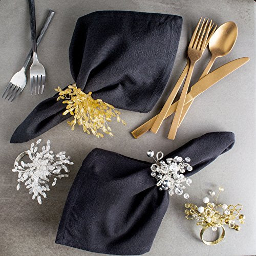 DII Christmas Thanksgiving Holiday Tabletop Décor Collection Decorative Napkin Ring Holder Set, 4" Diameter, Gold Beaded Cluster, 6 Piece
