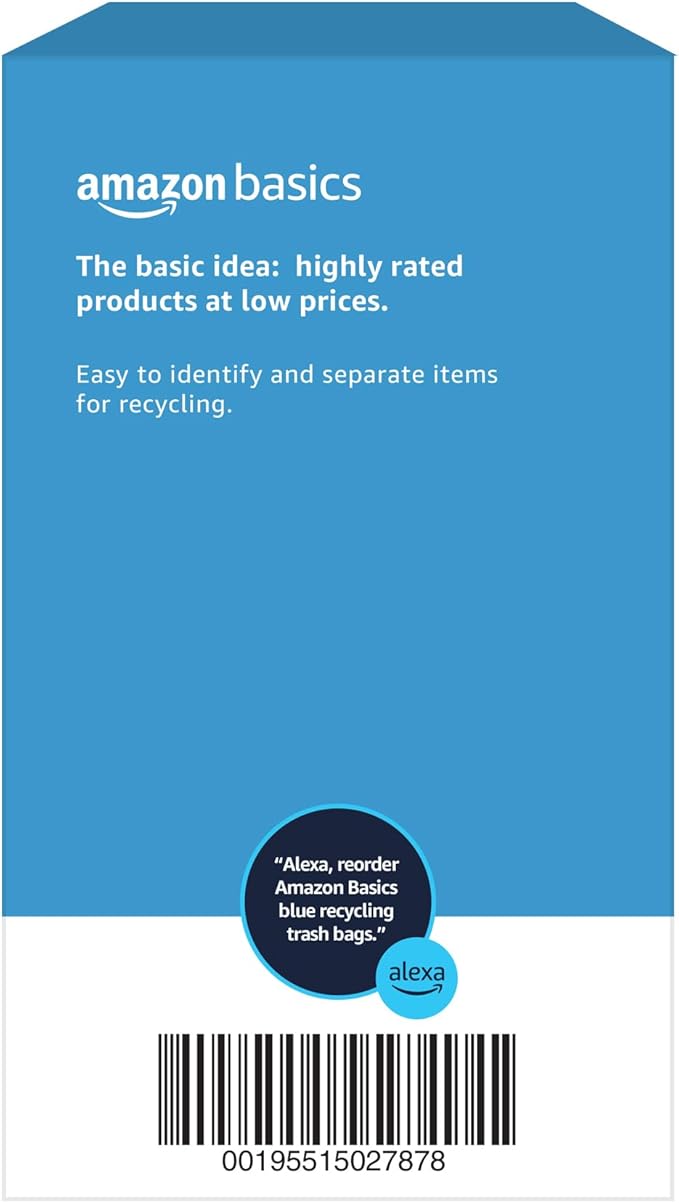 Amazon Basics Blue Recycling Drawstring Trash Bags, Tall Kitchen, 13 Gallon