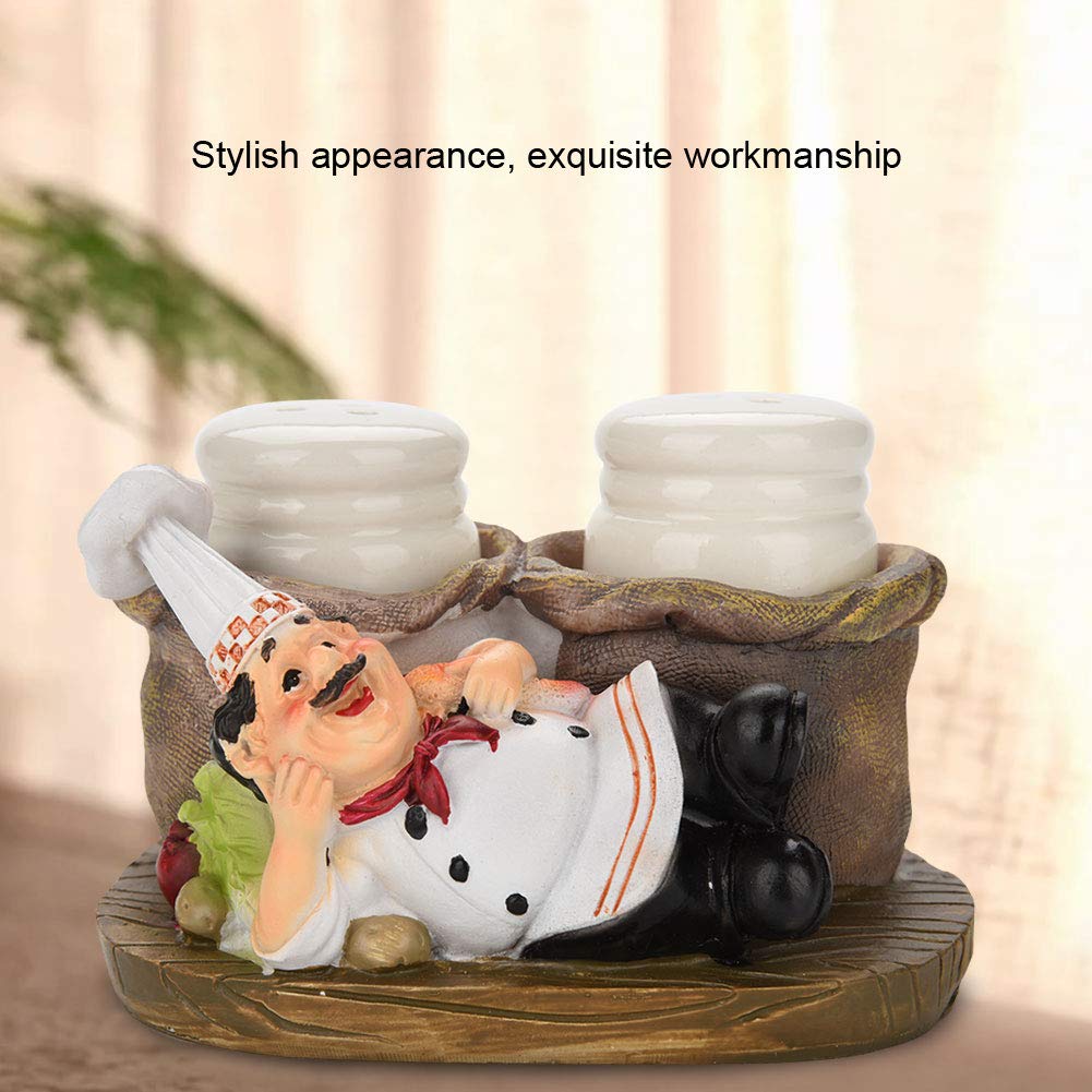 Salt and Pepper Shakers Set, Resin Chef Decorative Statue Spice Organizer Funny Chef Ornament Spice Jars Holder with Chef Figurines Holder for Family, Kitchen, Restaurant, Cafe, Bakery(#C)