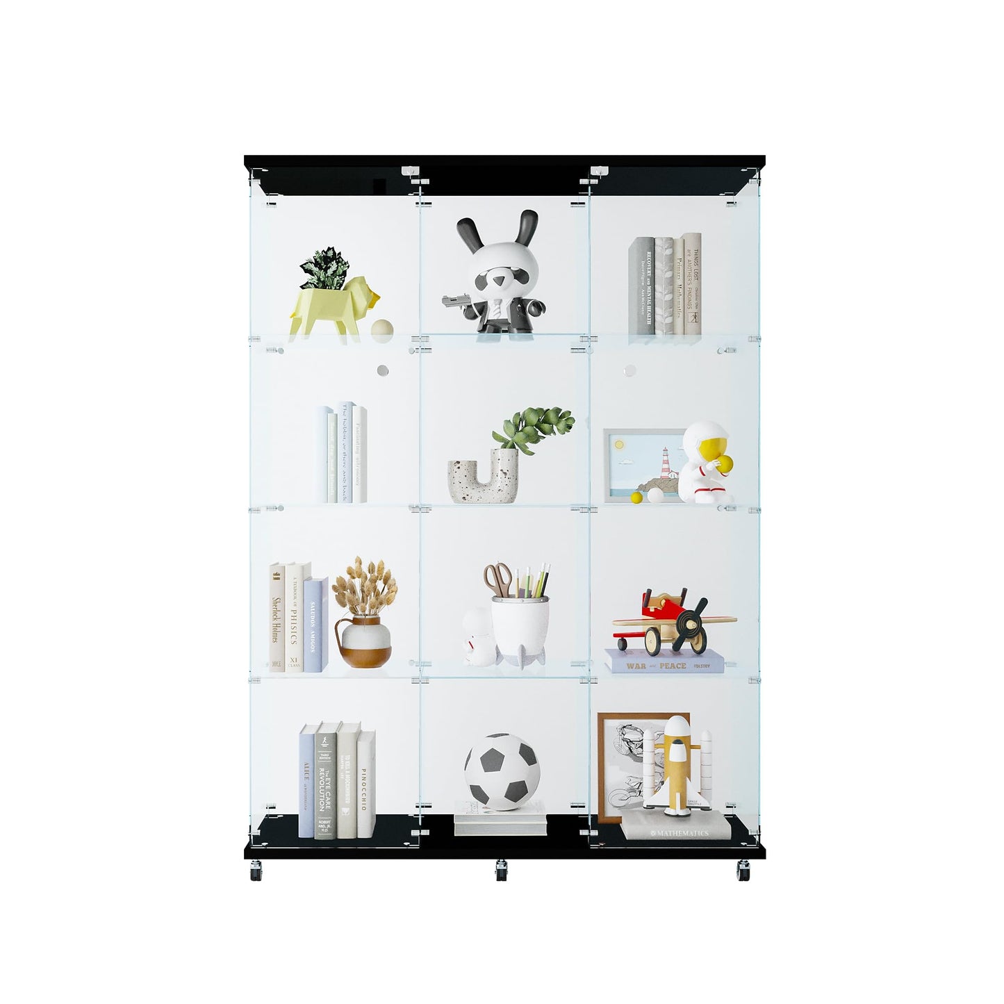 Ball & Cast Glass Display Cabinet with 4 Shelves,Trophy Showcase,Floor Standing Curio Bookshelf,for Living Room Bedroom Office,(64.7"*31.7"*14.3"),Black