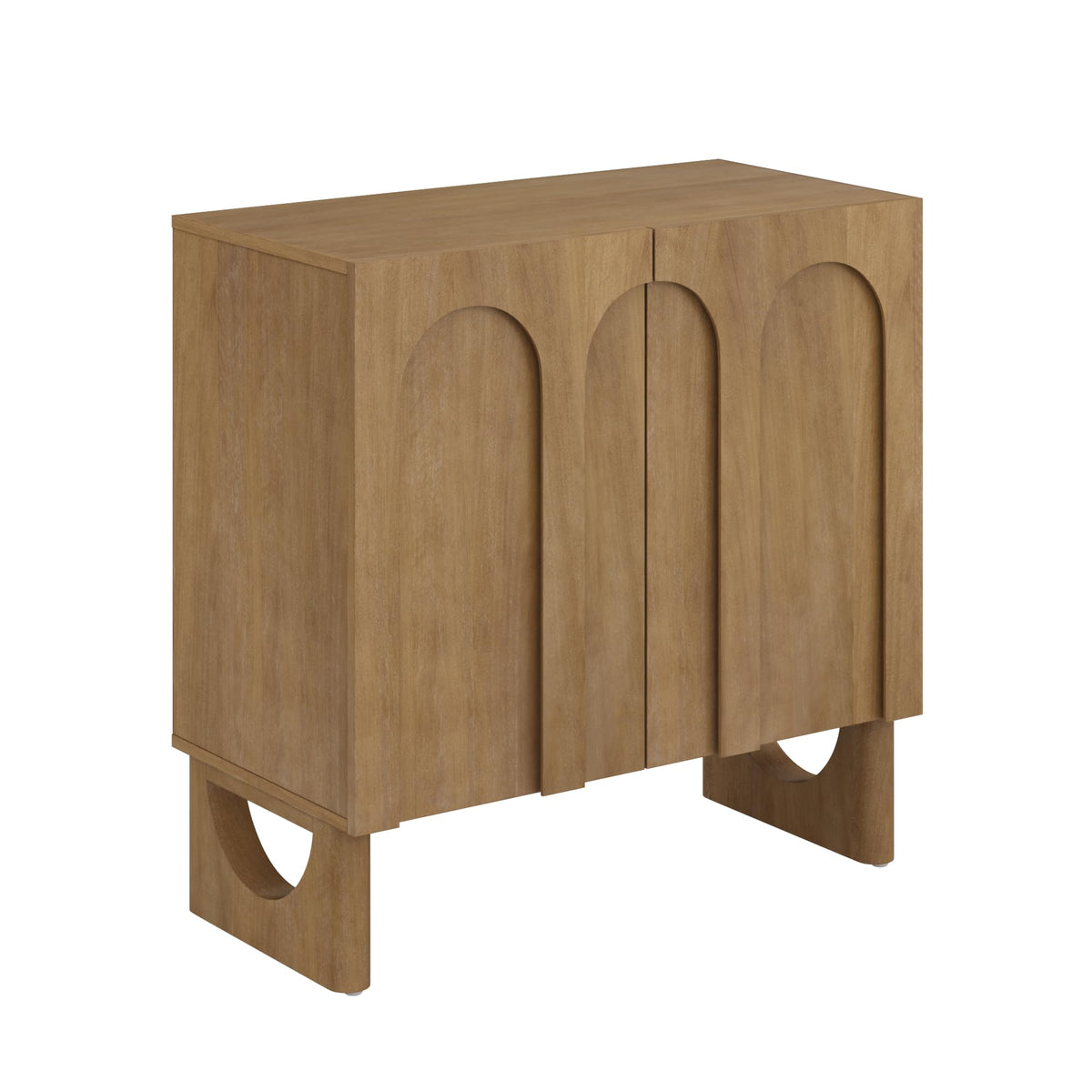 Nathan James Jett Mid Century Modern Wood Credenza Storage Cabinet, Modular Arched Door Cabinet with Solid Wood Legs, Light Brown