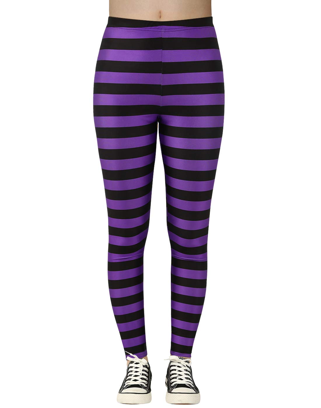 HDE Funny Printed Leggings Digital Print Black Purple Witch Tights - XL