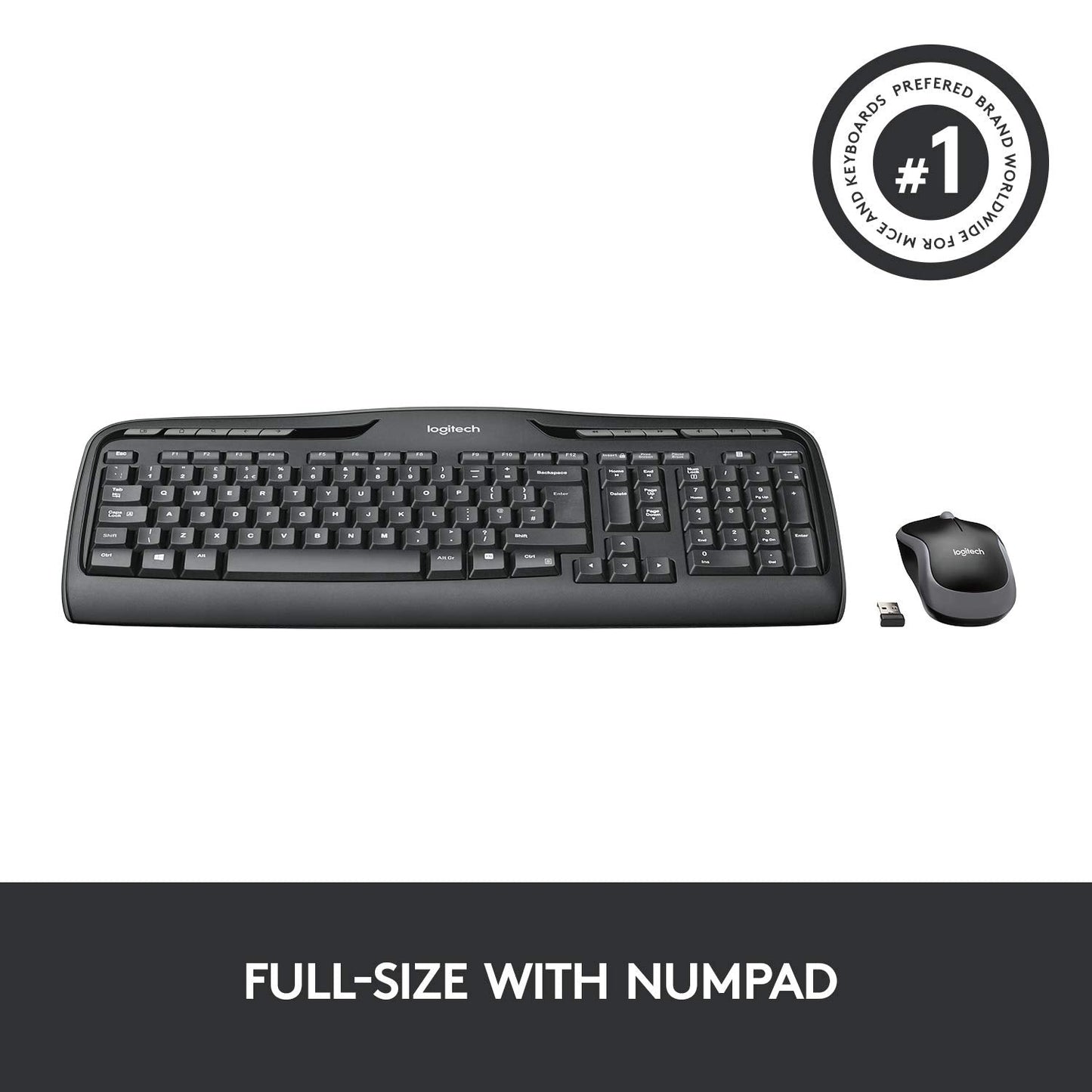 Logitech MK330 Wireless Keyboard and Mouse Combo for Windows, 2.4 GHz Wireless with USB-Receiver, Portable Mouse, Multimedia Keys, Long Battery Life, PC/Laptop, QWERTY UK Layout - Black