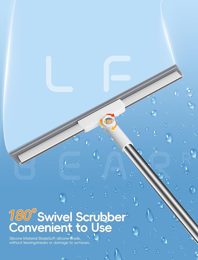 Floor Squeegee Broom with Long Handle, Heavy Duty Rubber Squeegee Kit with 2