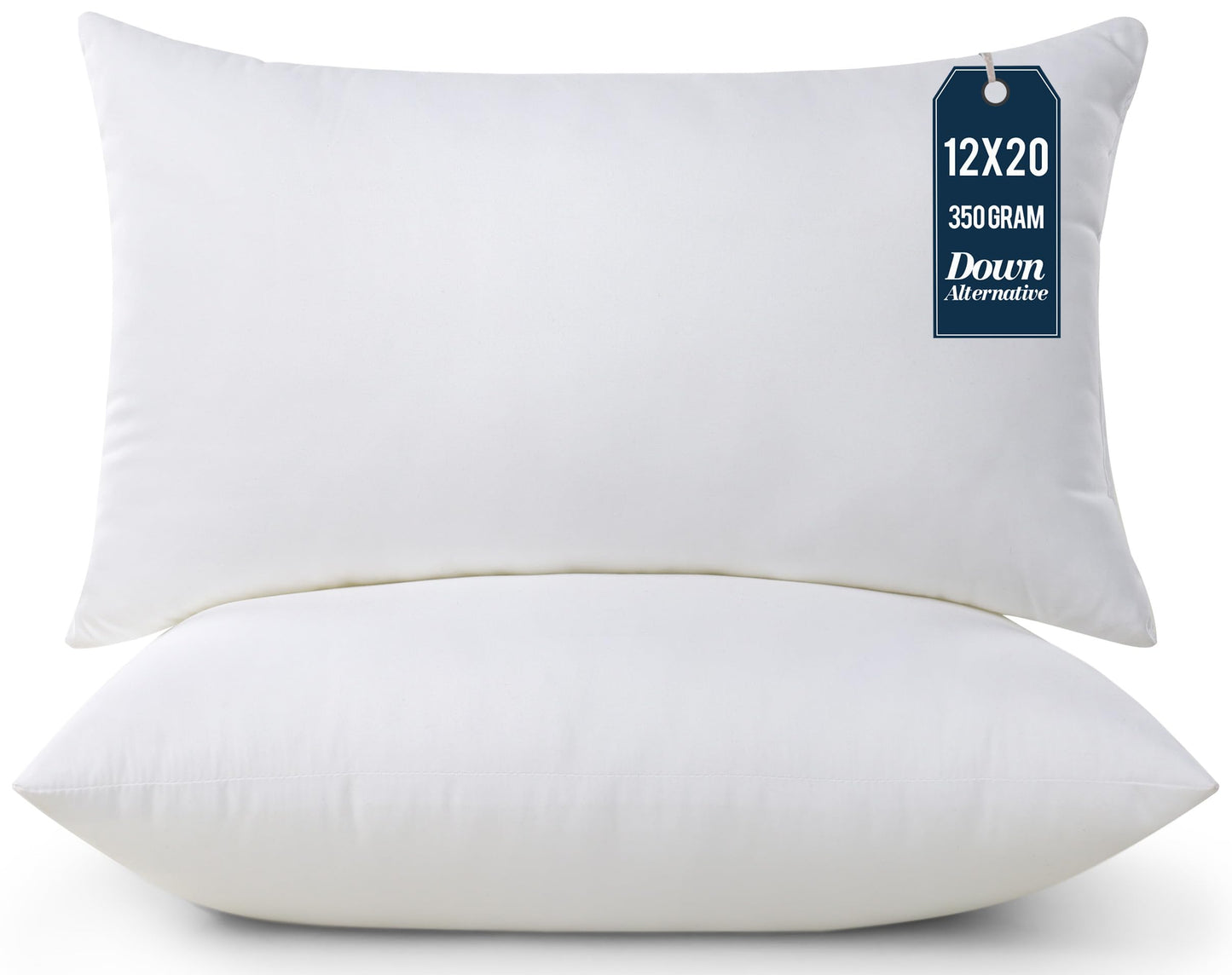 Utopia Bedding Throw Pillows (Pack of 2, White), 12 x 20 Inches Indoor Decorative Pillow Insert for Sofa, Bed and Couch