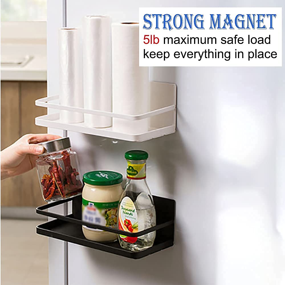 ELESEI Magnetic Spice Rack Refrigerator Side Magnetic Spice Rack Kitchen Magnetic Shelf Magnetic Fridge Shelf Perfect Space Saver for Kitchen/Apartment 2 Pack (Black)