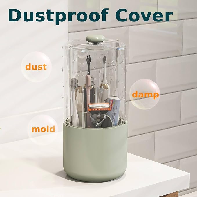 Toothbrush Holder with Cover 360 Rotating 4 Compartments Bathroom Toothpaste