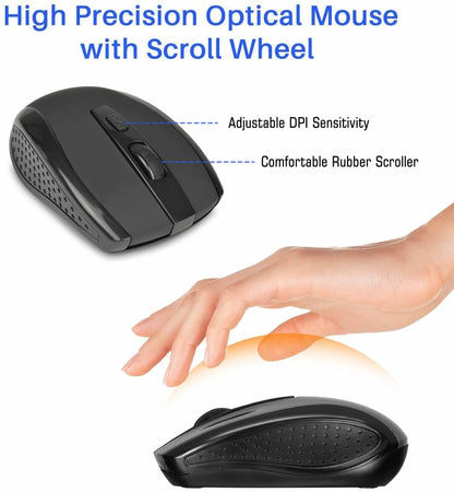 Combrite Wireless Keyboard And Mouse Set, Ergonomic 2.4Ghz Cordless, Slim Multi-Media Shortcut Keyboard, Comfort Wireless Optical Mouse Adjustable DPI, English UK Layout (KM200W)