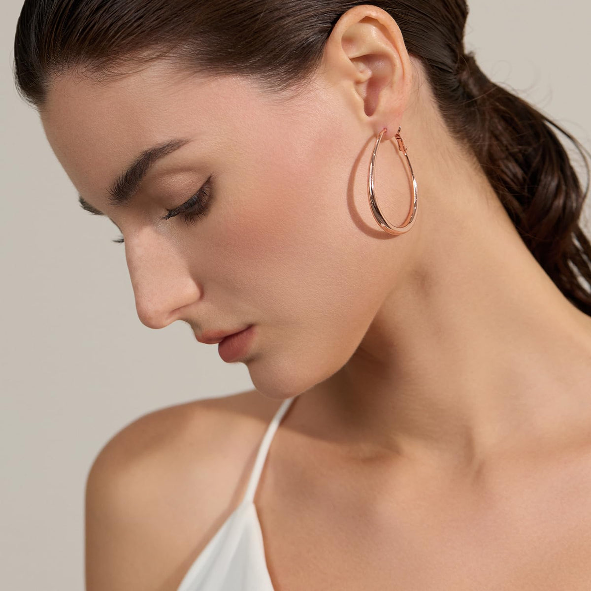 Big Oval Hoop Earrings for Women - 14K Gold Plated, Rose Gold Plated and Sterling Silver Plated Large Oblong Hoop Earrings for Women Statement Jewelry Gift (rose gold)