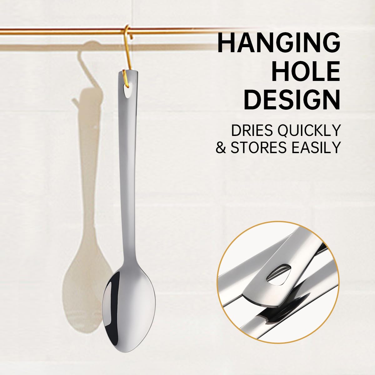 13-Inch Large Stainless Steel Serving Spoons Set, Long Handle Buffet Utensils, Dishwasher Safe (Silver, 8 piece)