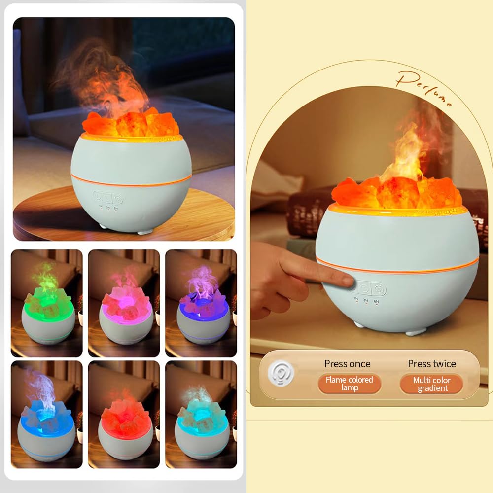YZYOE Himalayan Salt Stone LED Ambient Light Humidifier, Dual Mode Flame Light and Gradient Color USB Aromatherapy Machine, A Combination of Two In One Bedside Night Light and Humidifier.