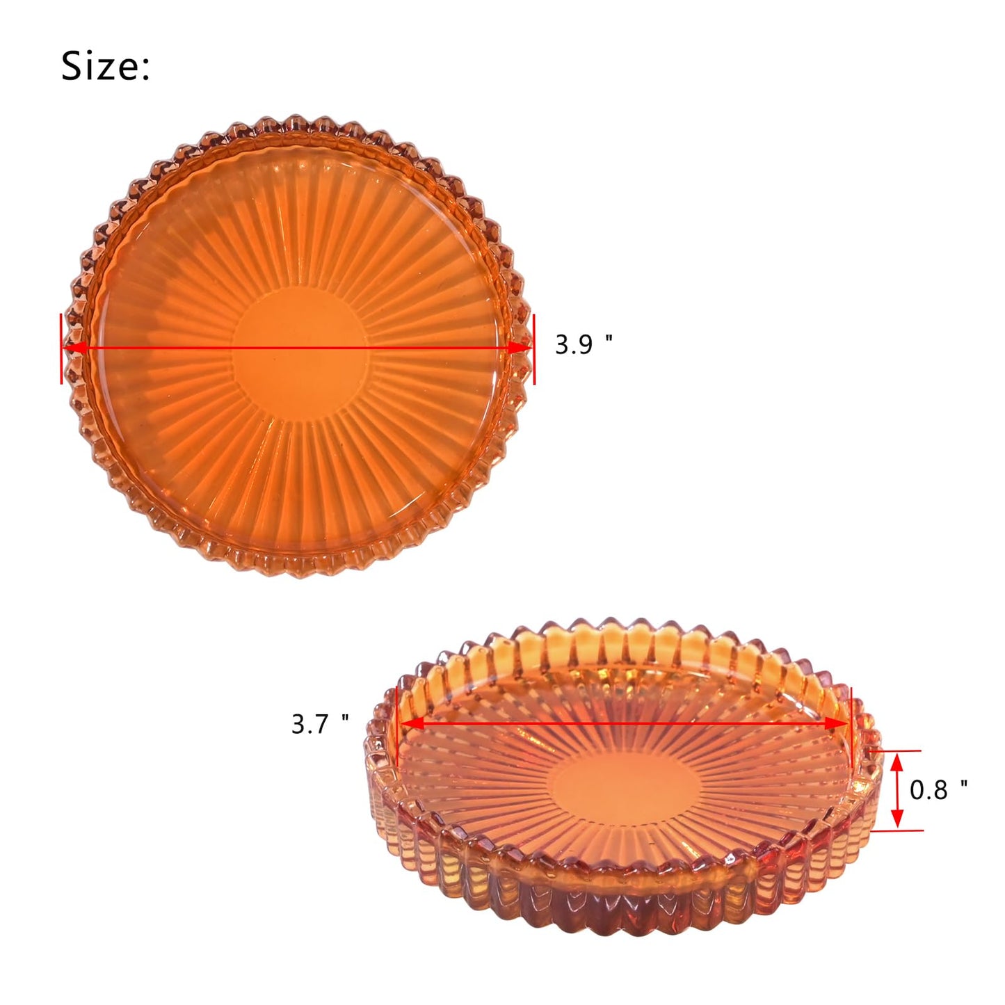 Jollyhilan Candlestick Glass Candle Holder Plates Set of 6, Round Glass Candle Tray Plates for Dining Wedding Lantern Festival Party Evening Light, Amber