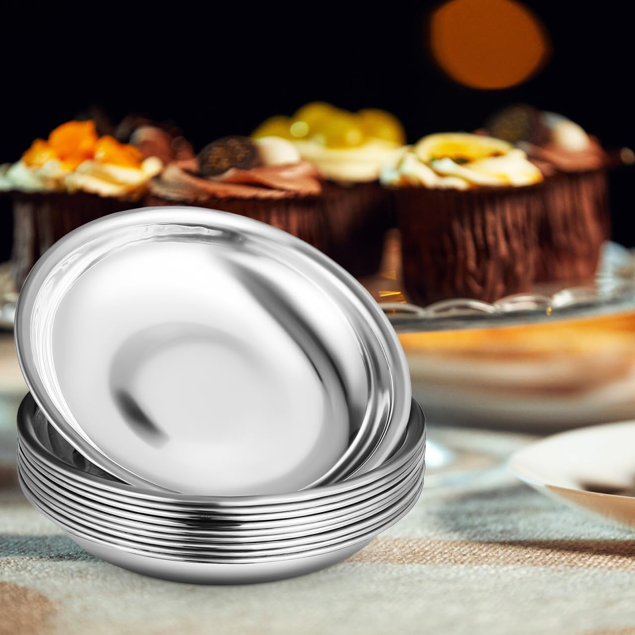 BESPORTBLE Stainless Steel Small Plates 10-Pack 4 Inch Round Sauce Dishes for Condiments Mustard Bowls Appetizer Plates for Home Restaurant Outdoor Camping and Bbq