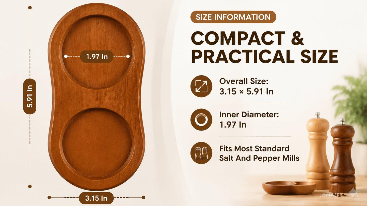 Wood Pepper Grinder Tray Salt and Pepper Mill Holder Rubberwood Stand Organizer for Kitchen Counter Dining Table Spice Grinder Base Storage