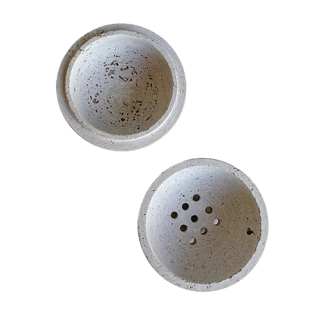 SAIDKOCC 9 Holes Handmade Natural Marble Round Incense Burner Holder for Meditation Decorative Room/Kitchen/Coffee Shop (Beige Travertine Stone)