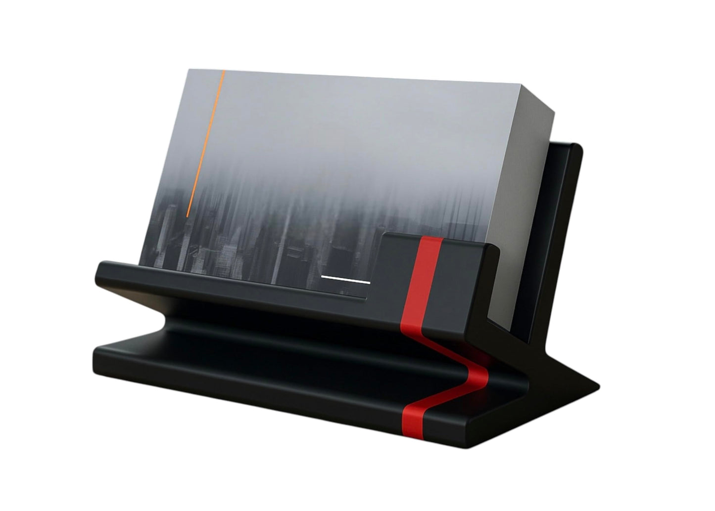 Business Card Holder for Desk – Modern Red & Black Card Display, Stylish Office Desk Accessory for Men & Women